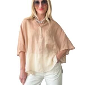 Nude Linen Oversized V Neck Polo Top in Brown Ombre 36 US 0